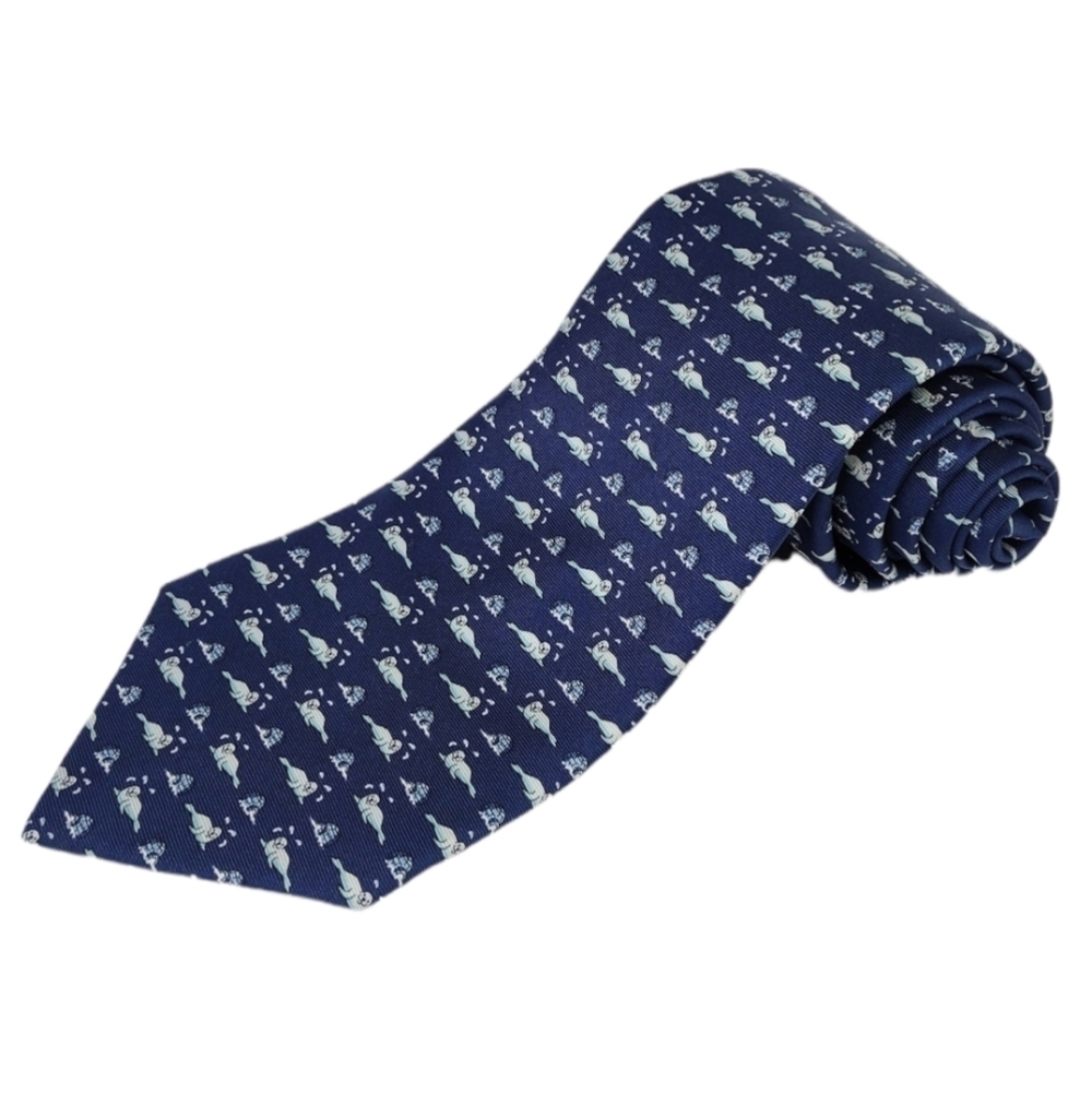 NWT Brooks Brothers Makers Men's Blue White Seal Print 100% Silk Tie Sz 42R